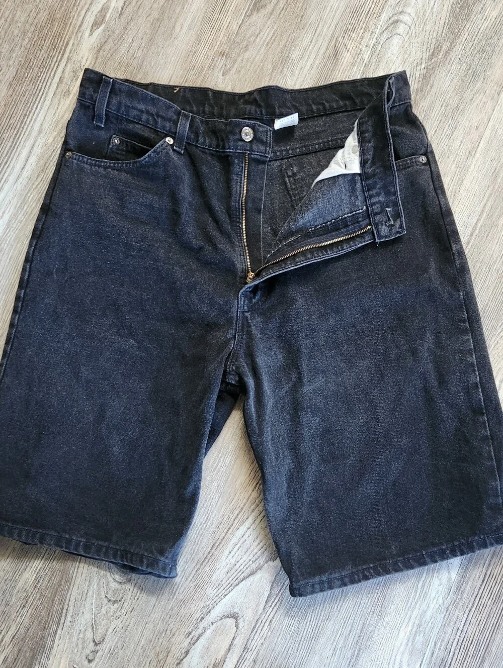 1995 Levis 550 Orange Tab Jort Denim Jean Short Black 38 USA Vintage Dad Grunge